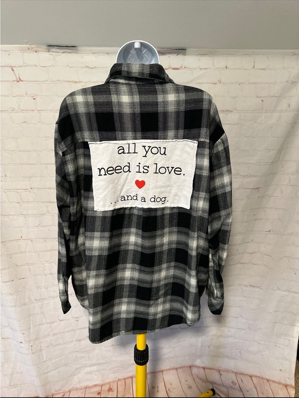 Upcycled All You Need Is Love And A Dog Tee Flannel Sz M